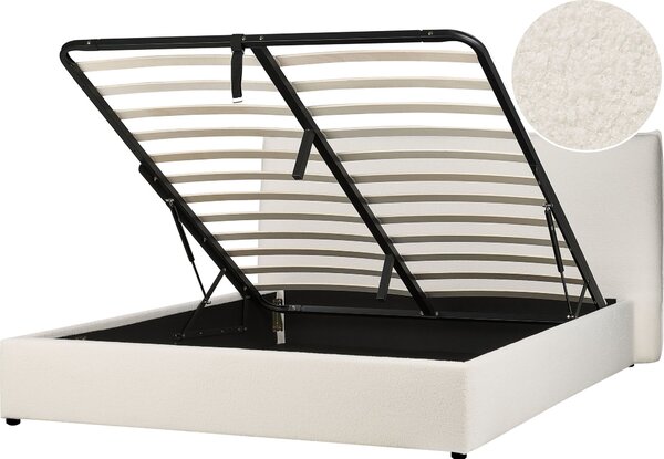 Letto con contenitore BELIANI imbottitura in buckram bianco panna 180 x 200 cm testiera classica grate in legno camera da letto