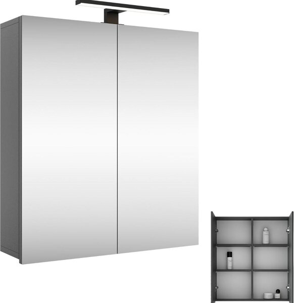 Planetmöbel Merkur mobile a specchio bagno Larghezza 60 cm mobile bagno sospeso con specchio, antracite, con luce LED nera