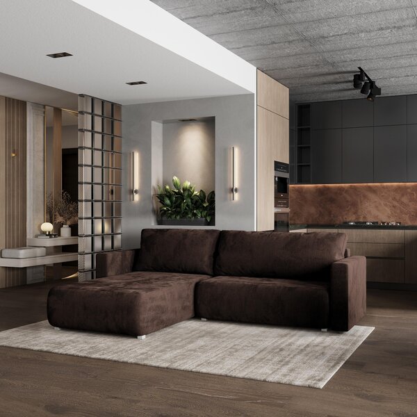 Divano angolare Masseno TURIN M con funzione letto a L, divano con box letto, divano da salotto, divano, divano, divano letto, set di divani - marrone, MONOLITH 29