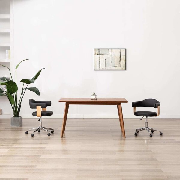 The Living Store Sedia da ufficio girevole in legno curvato nero e Pelle finta