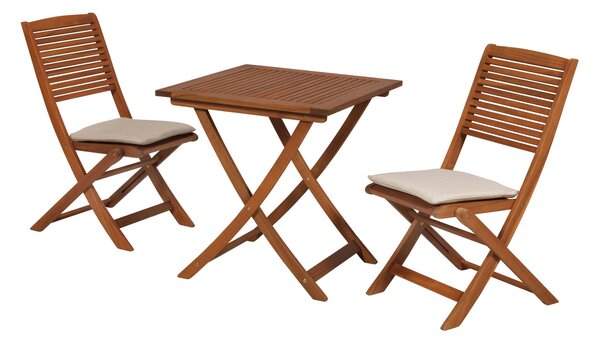 Set di mobili da giardino Merxx Bali 5 pezzi, 2 poltrone pieghevoli, 2 cuscini, tavolo pieghevole 70 x 70 cm - Acacia