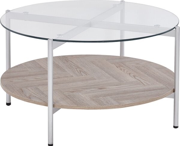 BELIANI Tavolino in legno chiaro argento piano in vetro forma rotonda struttura in metallo stile moderno soggiorno