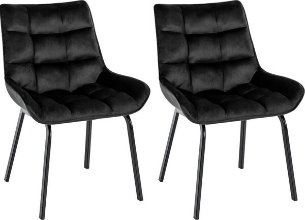 Set di 2 sedie da pranzo - sedie da cucina - altezza seduta confortevole, struttura in metallo | Colore: Nero | Materiale: Morbido