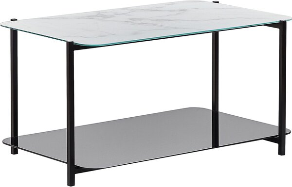 Tavolino BELIANI bianco e nero in metallo e vetro 77 x 47 cm rettangolare con piano in vetro effetto marmo moderno