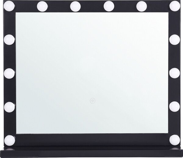 BELIANI Specchio da toilette in metallo nero 50 x 60 cm Illuminazione a LED rettangolare moderno holywood