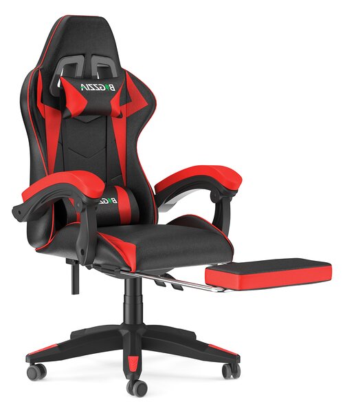 Sedia da gioco con poggiapiedi - sedia da gioco ergonomica - con cuscino lombare + poggiatesta - sedia da gioco - regolabile in altezza - rosso