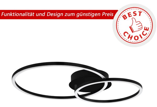 BEST CHOICE plafoniera MOTTAFOLLONE alluminio nero LED 15W 3000-6500K L:41,5cm L:29cm H:6,5cm dimmerabile