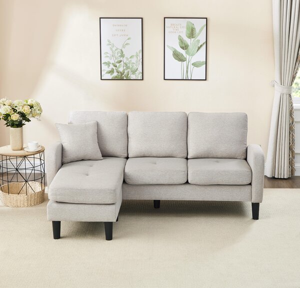 Divano angolare con chaise longue, dimensioni 166x118x77 cm, divano modulare a 3 posti con rivestimento in cotone e lino traspirante, ideale per soggiorno, appartamento e ufficio