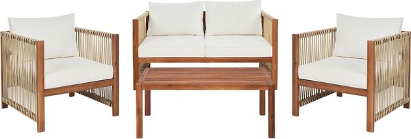 BELIANI Divano da giardino beige in legno di acacia chiaro in vimini 4 posti 2 posti 2 poltrone tavolo stile moderno esterno