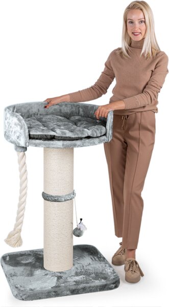 HAPPYPET Premium Albero per gatti 'Balu' Stabile per gatti di grandi dimensioni - Albero per gatti, albero per arrampicarsi, per Maine Coon, Ragdoll, pali spessi 18 cm, 100 cm di altezza, Grigio