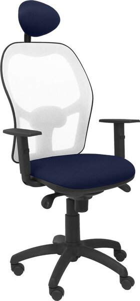 Sedia Jorquera in tessuto a rete bianco e sedile blu bali con poggiatesta fisso