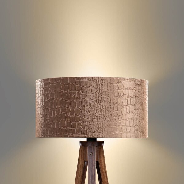 Lampada da terra a treppiede in legno di noce con paralume in velluto coccodrillo 50 cm - Tripod Classic