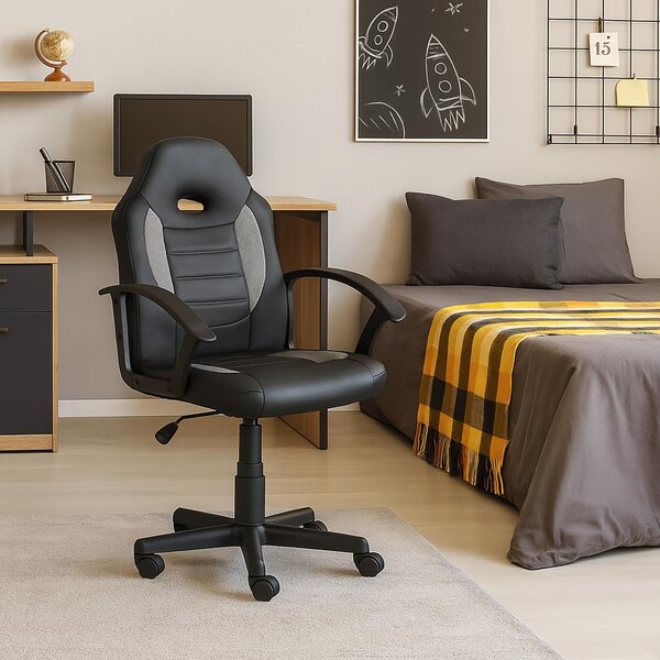 Sedia da scrivania regolabile in altezza, modello Daytona Junior, colore nero-grigio, marca