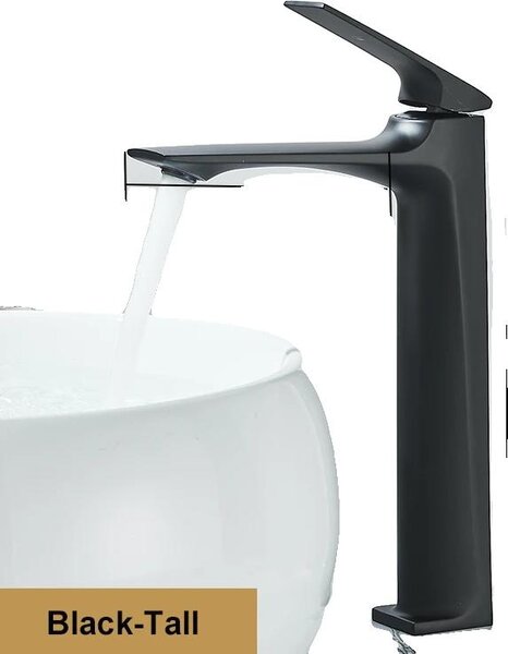 Miscelatore per lavabo, monocomando, da appoggio, nero alto, acciaio inox-b