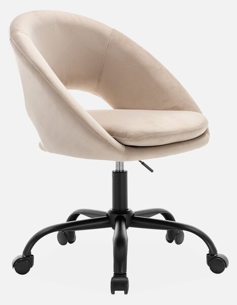 Sedia da ufficio con rotelle in velluto, Bianco sporco