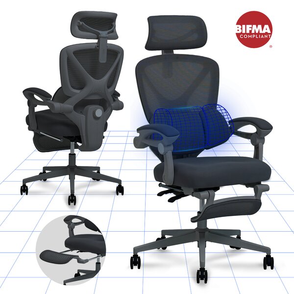 Sedia da ufficio ergonomica FLEXISPOT con poggiatesta 3D, supporto lombare regolabile, funzione dondolo 90-135°, braccioli di collegamento, poggiapiedi, 136 kg nero