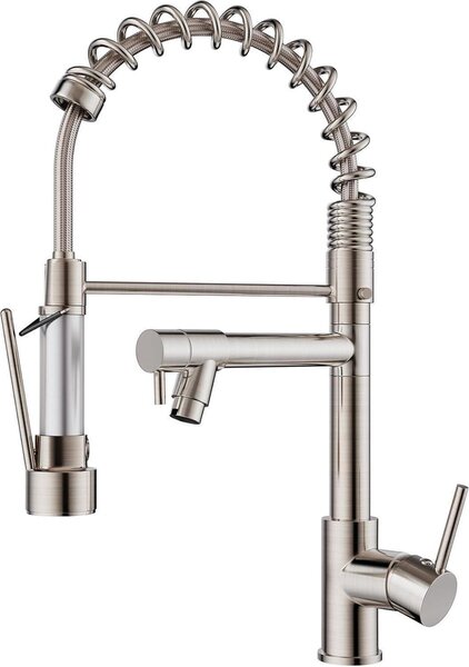 FORIOUS Miscelatore da cucina a due maniglie in acciaio inox nero girevole a 360°