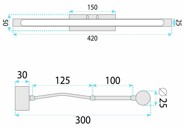 Applique da bagno LED SWE016-1W 42cm Chrome