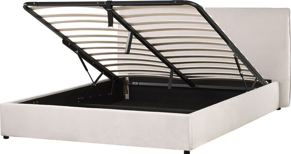 BELIANI Letto con contenitore crema imbottito in velluto bianco 160 x 200 cm testata classica grate in legno camera da letto