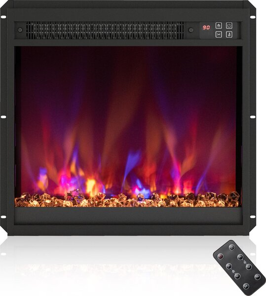Caminetto elettrico COSTWAY 1500W con riscaldamento, termostato 17-32℃, caminetto da incasso a parete con telecomando, timer, effetto fiamma 3D regolabile 49x12x45cm