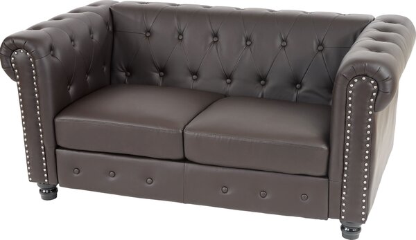 Divano a 2 posti divano salotto divano Chesterfield in ecopelle 160cm ~ piedi rotondi, marrone