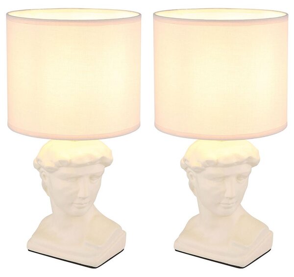 2 lampade da tavolo, color crema, in Vetroceramica e tessuto, con interruttore, attacco E14, altezza 33 cm