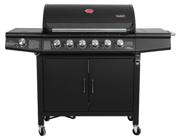 Barbecue a gas - 6+1 bruciatori - Acciaio inossidabile - Nero - Carrello barbecue