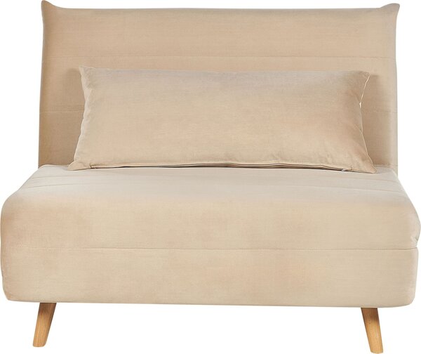 BELIANI Piccolo divano divano beige rivestito in velluto gambe in legno 1 posto senza schienale con cuscino design moderno scandinavo