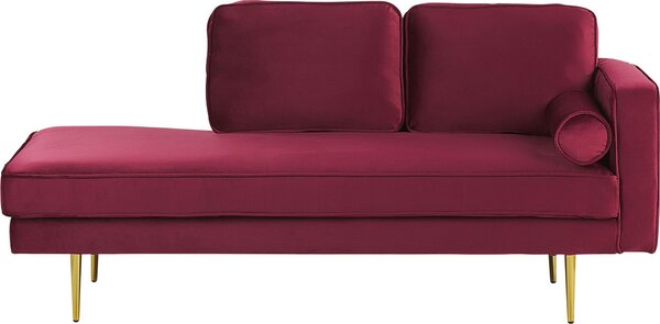 BELIANI Lounger rosso scuro imbottito in velluto lato destro gambe in metallo cuscino aggiuntivo