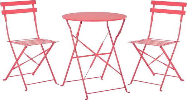 BELIANI Set di mobili da balcone rosso sedie doppie in metallo e tavolo pieghevole mobili da giardino