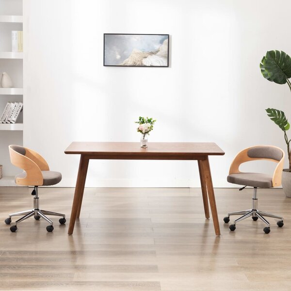 The Living Store Sedia da ufficio girevole in legno curvato e tessuto taupe