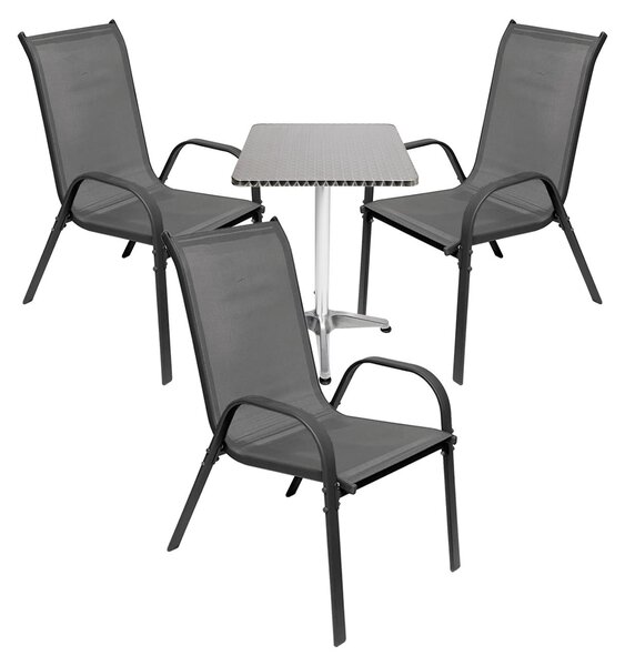 Set da balcone Bistro da 4 pezzi: tavolo + 3 sedie impilabili 60x60xH70 cm