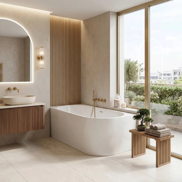 Vasca da bagno angolare in acrilico REA Bellanto Slim 150 Left