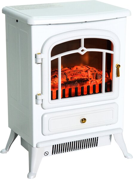 HOMCOM Caminetto elettrico Effetto fiamma 950/1850W Protezione contro il surriscaldamento Bianco 41,5 x 28 x 54,8 cm