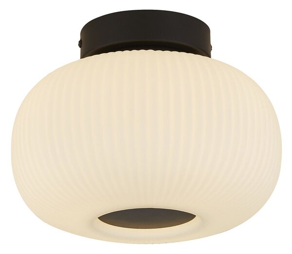 Plafoniera Contemporanea Lumina Acciaio Bianco Vetro Nero 1 Luce E27