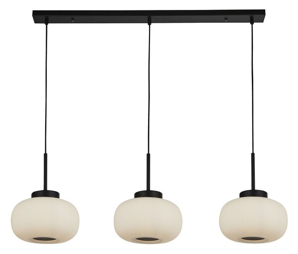 Lampadario Contemporaneo Lumina Acciaio Bianco Vetro Nero 3 Luci E27