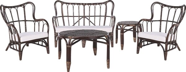 BELIANI Set di mobili da giardino in rattan naturale beige 2 poltrone 2 tavoli cuscini pieghevoli da interno a interno boho