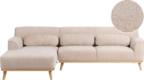BELIANI Divano angolare destro Ciniglia beige Schienale imbottito Gambe in legno