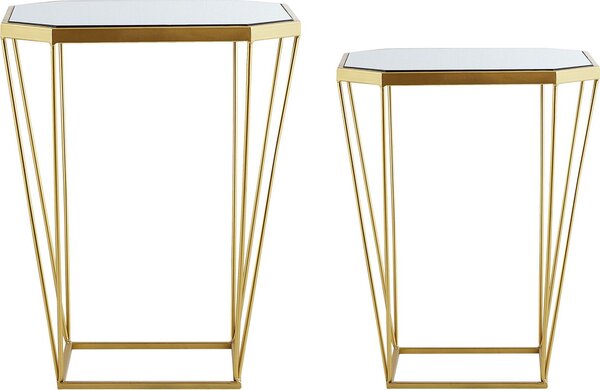 BELIANI Set di 2 tavolini specchi / oro in vetro e metallo esagonale soggiorno moderno