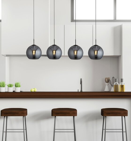 Lampadario Contemporaneo Amsterdam Acciaio Nero Vetro Fumè 4 Luci E27