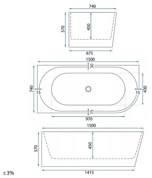 Vasca da bagno angolare in acrilico REA Bellanto Slim 150 Left