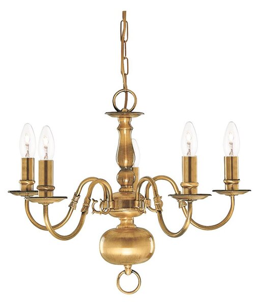 Lampadario Classico Fiammingo Ottone 5 Luci E14