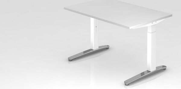 Scrivania Mika | bianca | struttura bianca lucida | LxP 120x80cm | altezza di lavoro 65-85cm | regolabile in altezza, griglia di 1cm | struttura con gambe a C | forma rettangolare