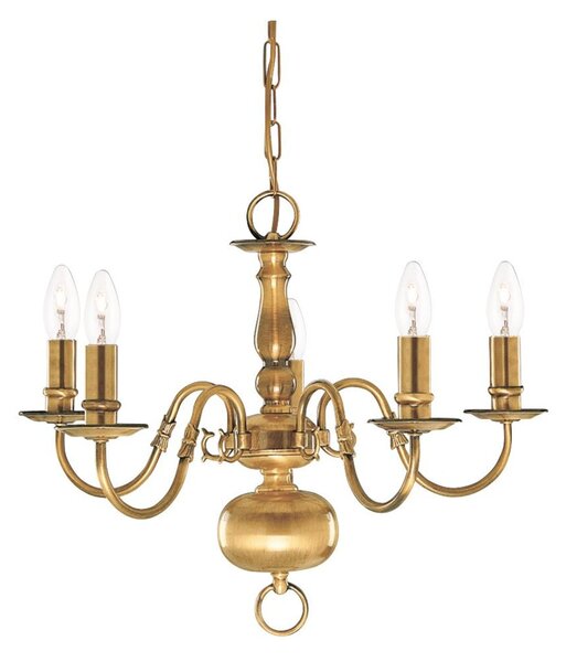 Lampadario Classico Fiammingo Ottone 5 Luci E14