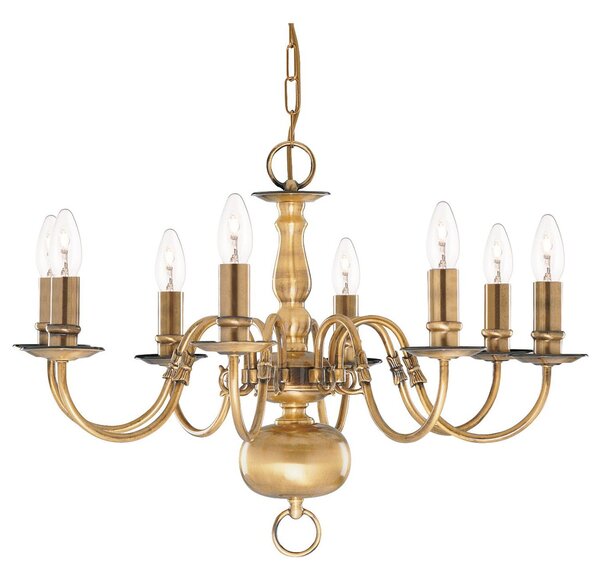 Lampadario Classico Fiammingo Acciaio Ottone 8 Luci E14