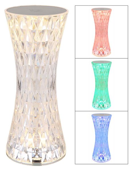 Lampada da tavolo a LED, effetto cristallo, cambio colore RGB, H 18,5 cm