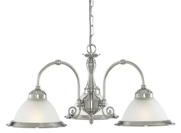 Lampadario Contemporaneo American Dinner Acciaio Argento Vetro 3 Luci E27