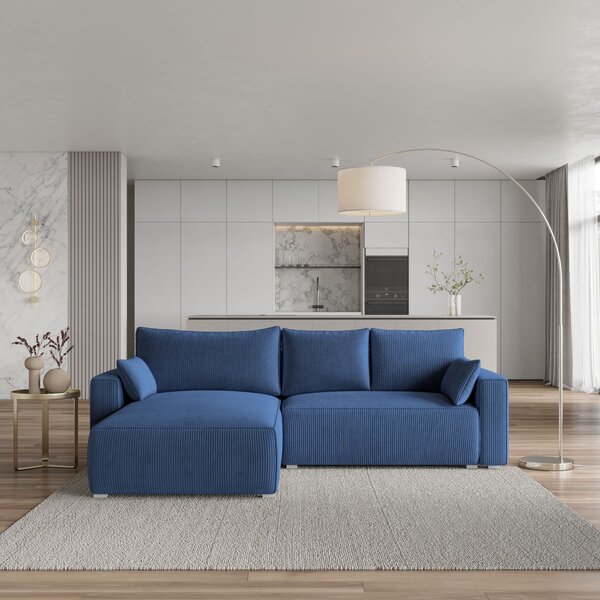 Divano angolare Masseno FORIL P con funzione letto a L, divano con box letto, divano da salotto, divano, divano, divano letto, set di divani - blu, POSO 05