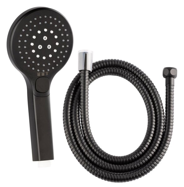 Soffione doccia con 3 funzioni, compreso tubo flessibile da 150 cm, nero