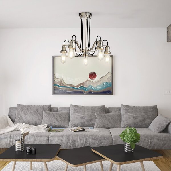 Lampadario Contemporaneo Olivia Acciaio Argento 5 Luci E27